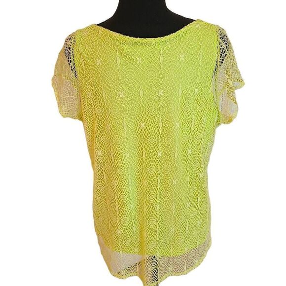 Peter Nygard Womens Yellow Crochet Short Sleeve Top With Matching Tank Petite Me - Picture 3 of 10